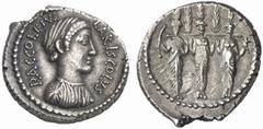 RÖMISCHE MÜNZEN (ROMAN COINS) MÜNZEN DER RÖMISCHEN REPUBLIK AR-Denar, 43 v. Chr., Rom, P. Accoleius Lariscolus; 3,98 g. Kopf der Diana Nemorensis r.//Dreifache Kultstatue der Diana Nemorensis v. v. (D