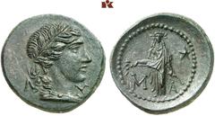 DIE SAMMLUNG DR. W.R., TEIL 4 ASIA MINOR UND CYPRUS (SLG. DR. W. R.: ROMA UNIVERSA, GRIECHEN III). LYCIA. MASIKYTES. Æs, 19 v. Chr./14 n. Chr.; 6,11 g. Apollokopf r. mit Lorbeerkranz//Apollo Patroös s