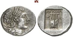 DIE SAMMLUNG DR. W.R., TEIL 4 ASIA MINOR UND CYPRUS (SLG. DR. W. R.: ROMA UNIVERSA, GRIECHEN III). LYCIA. XANTHOS. AR-Drachme, 167/81 v. Chr.; 3,65 g. Apollokopf r. mit Lorbeerkranz, über der Schulter