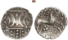 KELTISCHE MÜNZEN BRITANNIA. ICENI. Antedios, 10-30. AR-Unit; 1,22 g. Halbmondmuster auf vertikalem Kranz//Pferd r., darunter Monogramm. Rudd, Ancient British Coins 1645; van Arsdell 711. Sehr schön Di