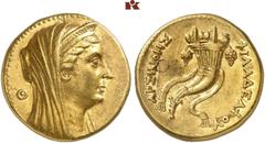 GRIECHISCHE MÜNZEN AEGYPTUS. Ptolemaios II., 285-246 v. Chr. für Arsinoë II. AV-Oktodrachme (Mnaion), 254/252 v. Chr., Alexandria; 27,77 g. Kopf r. mit Diadem und Schleier, dahinter Θ//Doppelfüllhorn 