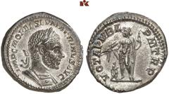 RÖMISCHE MÜNZEN MÜNZEN DER RÖMISCHEN KAISERZEIT. Macrinus, 217-218. AR-Denar, Januar/Mai 217, Rom; 3,03 g. Gepanzerte Büste r. mit Lorbeerkranz//Jupiter steht l. mit Blitz und Zepter, davor steht Macr