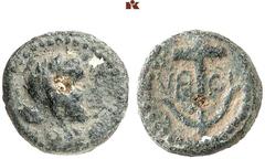THE SAMEL COLLECTION OF JEWISH COINS AND MEDALS Herodian Dynasty, 40 BCE-96 CE. Agrippa II, 50-100. Small bronze, year 19=78/9, Caesarea Paneas/Philippi; 1,76 g. CEBACTH (The empress) veiled head of D
