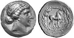 GRIECHISCHE MüNZEN AEOLIS No.: 103 Schätzpreis-Estimation: DM 600,- KYME. AR-Tetradrachme, 155/150 v. Chr.; 16,55 g. Magistrat Olympios; 16,55 g. Kopf der Amazone Kyme r. mit Taenie//Im Lorbeerkranz: 