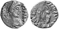 RöMISCHE MüNZEN MüNZEN DER RöMISCHEN KAISERZEIT No.: 882 Schätzpreis-Estimation: DM 500,- Johannes, 423-425. æ-Nummus, Rom, 2. Offizin; 1,36 g. ...HA....-ESPFAVG Drapierte Büste r. mit Diadem//Victori