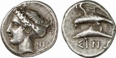 GRIECHISCHE MÜNZEN (GREEK COINS) PAPHLAGONIA SINOPE. AR-Drachme, 410/350 v. Chr., Magistrat EK(...); 6,01 g. Nymphenkopf l.//Adler auf Delphin l. SNG BM 1423. SNG v. Aulock -. Sehr schön Estimate: 300