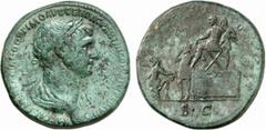 RÖMISCHE MÜNZEN (ROMAN COINS) MÜNZEN DER RÖMISCHEN KAISERZEIT Traianus, 98-117. Æ-Sesterz, 116/117, Rom; 24.93 g. Drapierte Büste r. mit Lorbeerkranz//Traian sitzt l. auf Plattform und bekränzt Partha