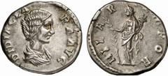 RÖMISCHE MÜNZEN (ROMAN COINS) MÜNZEN DER RÖMISCHEN KAISERZEIT Didius Julianus, 193 für Didia Clara. AR-Denar, Rom; 2.68 g. Drapierte Büste r.//Hilaritas steht l. mit Palmzweig und Füllhorn. BMC 14; Co