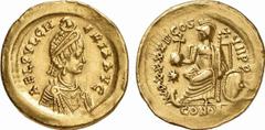 RÖMISCHE MÜNZEN (ROMAN COINS) MÜNZEN DER RÖMISCHEN KAISERZEIT Theodosius II., 408-450 für Aelia Pulcheria. AV-Solidus, 441/450, Constantinopolis; 4.43 g. Drapierte Büste r. mit Diadem, gekrönt von der