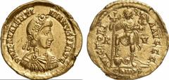 RÖMISCHE MÜNZEN (ROMAN COINS) MÜNZEN DER RÖMISCHEN KAISERZEIT Valentinianus III., 425-455. AV-Solidus, 430/445, Ravenna; 4.35 g. Drapierte Büste r. mit Rosettendiadem//Kaiser steht v. v. mit Langkreuz