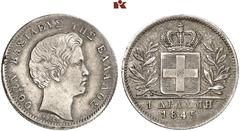 EUROPÄISCHE MÜNZEN UND MEDAILLEN GRIECHENLAND. Otto I., 1832-1862. 1 Drachme 1845, Athen. 4,36 g. Divo 12 e; Karamitsos 106. Sehr seltener Jahrgang. Min. Randfehler, sehr schön
