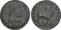 ROMAN COINS ROMAN COINS MÜNZEN DER RÖMISCHEN KAISERZEIT Julianus II. Apostata, 360-363. Æ-Doppelmaiorina, 361/363, Constantinopolis, 3. Offizin; 8,69 g. Drapierte Büste r. mit Perldiadem//Stier steht 