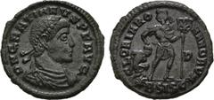 ROMAN COINS ROMAN COINS MÜNZEN DER RÖMISCHEN KAISERZEIT Gratianus, 367-383. Æ-Centenionalis, 367/375, Siscia, 2. Offizin; 2,76 g. Drapierte Büste r. mit Perldiadem//Kaiser geht r. mit Labarum und zieh