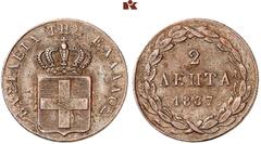EUROPÄISCHE MÜNZEN UND MEDAILLEN GRIECHENLAND. Otto I., 1832-1862. Ku.-2 Lepta 1837, Athen. 2,59 g. Divo 25 e; Karamitsos 43. Sehr schön-vorzüglich