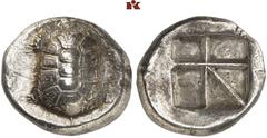 GRIECHISCHE MÜNZEN AEGINA. AEGINA. AR-Stater, 404/350 v. Chr..; 12,11 g. Landschildkröte//Fünffach geteiltes Incusum. Hoover 438; SNG Delepierre 1545. R Gutes sehr schön Exemplar der Auktion Heinz-W. 