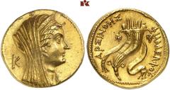GRIECHISCHE MÜNZEN AEGYPTUS. Ptolemaios VIII., 145-116 v. Chr.. für Arsinoe II. AV-Oktodrachme (Mnaion), Alexandria; 27,79 g. Kopf r. mit Diadem und Schleier, dahinter K//Doppelfüllhorn mit Taenie. SN