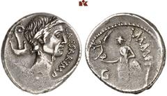 RÖMISCHE MÜNZEN IMPERATORISCHE PRÄGUNGEN. C. Julius Caesar, † 44 v. Chr. AR-Denar, 44 v. Chr.., Rom, M. Mettius; 4,11 g. Kopf Caesars r. mit Kranz, dahinter Lituus und Culullus//Venus steht l. mit Vic