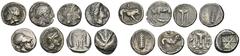 GREEK COINS LOTS Magna Graecia: Enthalten sind 16 Didrachmen, u. a. von Metapont, Kroton, Velia, Akragas. 16 Stück. Zum Teil mit kleinen Mängeln (subaerat, Rand oder Felder bearbeitet etc.), sonst mei
