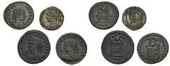 ROMAN COINS MÜNZEN DER RÖMISCHEN KAISERZEIT Constantinus I., 306-337 für Crispus. Æ-Follis, 321, Treveri, 1. Offizin; 2,94 g. a) Gepanzerte Büste l. mit Lorbeerkranz, Schild und Speer//Globus auf Alta