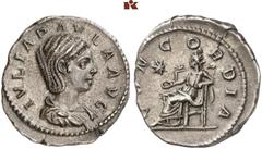 ÄGYPTEN UND ROM MÜNZEN DER RÖMISCHEN KAISERZEIT. Antoninus IV. Elagabal, 218-222. - für Julia Paula. AR-Denar, Rom; 2,96 g. Drapierte Büste r.//Concordia sitzt l. mit Patera, davor Stern. BMC 172; Coh