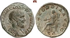 ÄGYPTEN UND ROM MÜNZEN DER RÖMISCHEN KAISERZEIT. Pupienus, 238. Æ-Sesterz, Rom; 21,57 g. Drapierte Büste r. mit Lorbeerkranz//Concordia sitzt l. mit Patera und Doppel­füllhorn. BMC 43; Coh. 7; RIC 20.