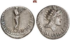 MÜNZEN DER ANTIKEN WELT AUS VERSCHIEDENEM BESITZ RÖMISCHE MÜNZEN. IMPERATORISCHE PRÄGUNGEN. Marcus Antonius, † 30 v. Chr AR-Denar, 38 v. Chr., Athen (?); 3,96 g. Marcus Antonius steht r. als Augur//So
