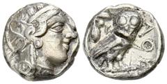 GREEK COINS ATTICA ATHEN. AR-Tetradrachme, um 420/405 v. Chr.; 16,89 g. Athenakopf r. mit attischem Helm//In Incusum: Eule r., dahinter Olivenzweig und Mondsichel. Flament Gruppe III. Kl. Kratzer, Prü