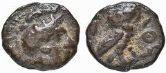 GREEK COINS ATTICA ATHEN. AR-Hemiobol, 454/404 v. Chr.; 0,34 g. Athenakopf r. mit attischem Helm//In Incusum: Eule r., dahinter Olivenzweig. SNG München 83 ff. Sehr schön Aristophanes schreibt in den 