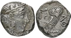 GREEK COINS ATTICA ATHEN. AR-Tetradrachme, um 350/295 v. Chr.; 16,19 g. Athenakopf r. mit attischem Helm//Eule r., dahinter Olivenzweig und Mondsichel. Flament S. 125 ff., Gruppe Pi. Leicht korrodiert
