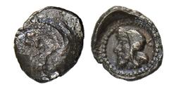 GREEK COINS LYCIA Unbestimmter Dynast. AR-Tritetartemorion, 430/400 v. Chr.; 0,43 g. Athenakopf l. (!) mit attischem Helm//Kopf l. mit Kyrbasia. Müseler VI, 66 (dies Exemplar, dort mit irrtümlicher Av