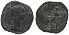 ROMAN COINS MÜNZEN DER RÖMISCHEN KAISERZEIT Severus Alexander, 222-235 für Orbiana. Æ-Sesterz, 225, Rom; 16,41 g. Drapierte Büste r. mit Diadem//Concordia sitzt l. mit Patera und Doppelfüllhorn. BMC 2