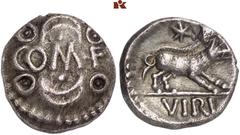 KELTISCHE MÜNZEN BRITANNIA. ATREBATES. Verica, 10-43. AR-Quinar, 10/20; 1,31 g. COMF zwischen zwei Halbmonden und vier Punktkreisen//Eber r., oben Stern. Rudd, Ancient British Coins 1220 (dies Exempla