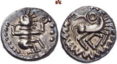 KELTISCHE MÜNZEN GERMANIA. ANONYM. AR-Quinar, 65/40 v. Chr.; 1,41 g. "Tanzendes Männlein" mit Torques und Schlange//Pferd r., Kopf zurückgewandt. Schulze-Forster Gruppe III A; Slg. Flesche 408 var. RR