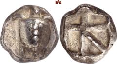 GRIECHISCHE MÜNZEN AEGINA. AEGINA. AR-Stater, 470/440 v. Chr.; 12,31 g. Seeschildkröte//Fünffach geteiltes Incusum. Hoover 435; SNG Delepierre vergl. 1758 ff. Herrliche Patina, gutes sehr schön Aus de