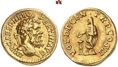 RÖMISCHE MÜNZEN MÜNZEN DER RÖMISCHEN KAISERZEIT. Pertinax, 193. AV-Aureus, Rom; 7,10 g. Kopf r. mit Lorbeerkranz//Kaiser steht l. und opfert über Altar. BMC 22; Calicó 2391 a (dies Exemplar); Coh. 55;