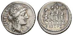 ROMAN COINS MÜNZEN DER RÖMISCHEN REPUBLIK AR-Denar, 54 v. Chr., Rom, M. Junius Brutus; 3,98 g. Libertasbüste r.//Der Konsul L. Junius Brutus geht zwischen zwei Liktoren l., davor Accensus. Bab. 31; BM