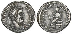 ROMAN COINS MÜNZEN DER RÖMISCHEN KAISERZEIT Pertinax, 193. AR-Denar, Rom; 3,44 g. Kopf r. mit Lorbeerkranz//Ops sitzt l. mit zwei Ähren. BMC 19; Coh. 33; Lempereur 489; RIC 8 a. R Feine Tönung, kl. Sc