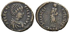 ROMAN COINS MÜNZEN DER RÖMISCHEN KAISERZEIT Theodosius I., 379-395 für Aelia Flaccilla. Æ-Maiorina, 383/388, Antiochia, 5. Offizin; 5,08 g. Drapierte Büste r. mit Diadem//Kaiserin steht r. RIC 62. Dun