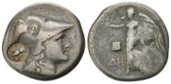 GREEK COINS GREEK COINS PAMPHYLIA SIDE. AR-Tetradrachme, 205/190 v. Chr., Magistrat De(...); 16,15 g. Athenakopf r. mit korinthischem Helm, darauf ovaler Gegenstempel: Seleukidischer Anker und runder 