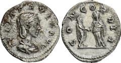 ROMAN COINS ROMAN COINS MÜNZEN DER RÖMISCHEN KAISERZEIT Antoninus IV. Elagabal, 218-222 für Julia Paula. AR-Denar, Rom; 2,91 g. Drapierte Büste r.//Kaiser und Kaiserin reichen sich die Hand. BMC 318; 