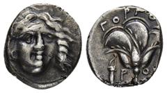 GREEK COINS CARIA RHODOS. AR-Drachme, 205/188 v. Chr., Magistrat Gorgos; 3,03 g. Helioskopf fast v. v.//Rose, l. Bogen in Bogentasche. Ashton, The Coinage of Rhodes 288; SNG Keckman 582 ff. Feine Pati