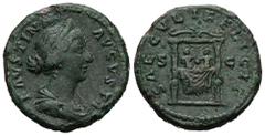 ROMAN COINS MÜNZEN DER RÖMISCHEN KAISERZEIT Antoninus II. Marcus Aurelius, 161-180 für Faustina filia. Æ-Sesterz, 161/165, Rom; 15,27 g. Drapierte Büste r. mit Diadem//Thron, darauf die Zwillingsbrüde