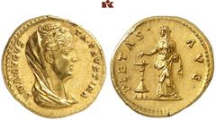 RÖMISCHE MÜNZEN MÜNZEN DER RÖMISCHEN KAISERZEIT. Antoninus I. Pius, 138-161. - für Diva Faustina mater. AV-Aureus, nach 141, Rom; 7,17 g. Drapierte Büste r. mit Schleier//Pietas opfert l. über Kandela