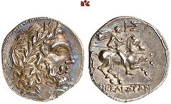 GRIECHISCHE MÜNZEN IN SCHÖNEN ERHALTUNGEN - DIE SAMMLUNG DR. GUY SYLVAIN PAUL BASTIN SICILIA. MORGANTINA. Sikelioten. AR-2 Litren, 214/212 v. Chr.; 1,71 g. Zeuskopf r. mit Lorbeerkranz// Reiter r. mit