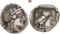 GRIECHISCHE MÜNZEN IN SCHÖNEN ERHALTUNGEN - DIE SAMMLUNG DR. GUY SYLVAIN PAUL BASTIN ATTICA. ATHEN. AR-Tetradrachme, um 440/420 v. Chr.; 17,04 g. Athenakopf r. mit attischem Helm//In Incusum: Eule r.,