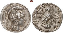 GRIECHISCHE MÜNZEN IN SCHÖNEN ERHALTUNGEN - DIE SAMMLUNG DR. GUY SYLVAIN PAUL BASTIN ATTICA. ATHEN. AR-Tetradrachme, Maimakterion (= November/Dezember) 133 v. Chr.; 16,93 g. Athenakopf r. mit attische