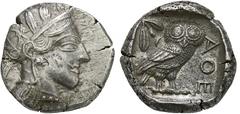 GREEK COINS ATTICA ATHEN. AR-Tetradrachme, um 440/420 v. Chr.; 17,06 g. Athenakopf r. mit attischem Helm//In Incusum: Eule r., dahinter Olivenzweig und Mondsichel. Flament Gruppe II. Kl. Schrötlingsri
