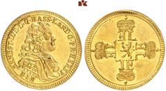 DEUTSCHE GOLDMÜNZEN HESSEN. HESSEN-DARMSTADT, LANDGRAFSCHAFT, SEIT 1806 GROSSHERZOGTUM. Ernst Ludwig, 1678-1739. Dukat o. J. (1717), Darmstadt. "Alchemistischer Dukat". 3,46 g. ERNEST • LVD • D • G • 