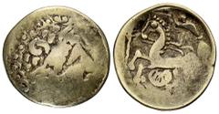 CELTIC COINS CELTIC COINS HELVETIA HELVETII. El-1/4 Stater, Typ Crainvilliers au croissant, 2. /1. Jahrhundert v. Chr.; 1,72 g. Kopf r. mit Lorbeerkranz//Pferd l. mit Lenker, darunter Halbmond. Allen 