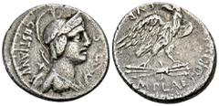 ROMAN COINS ROMAN COINS MÜNZEN DER RÖMISCHEN REPUBLIK AR-Denar, 67 v. Chr., Rom, M. Plaetorius Cestianus; 3,89 g. Isisbüste (?) r. mit Attributen verschiedener Gottheiten//Adler auf Blitz r., zurückbl